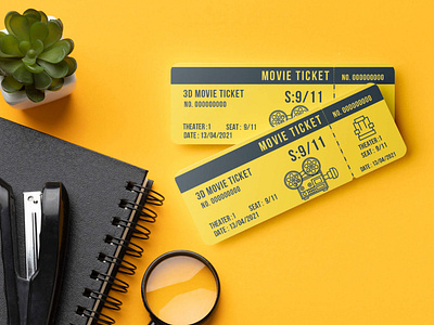 Free Movie Ticket Mockup PSD Template