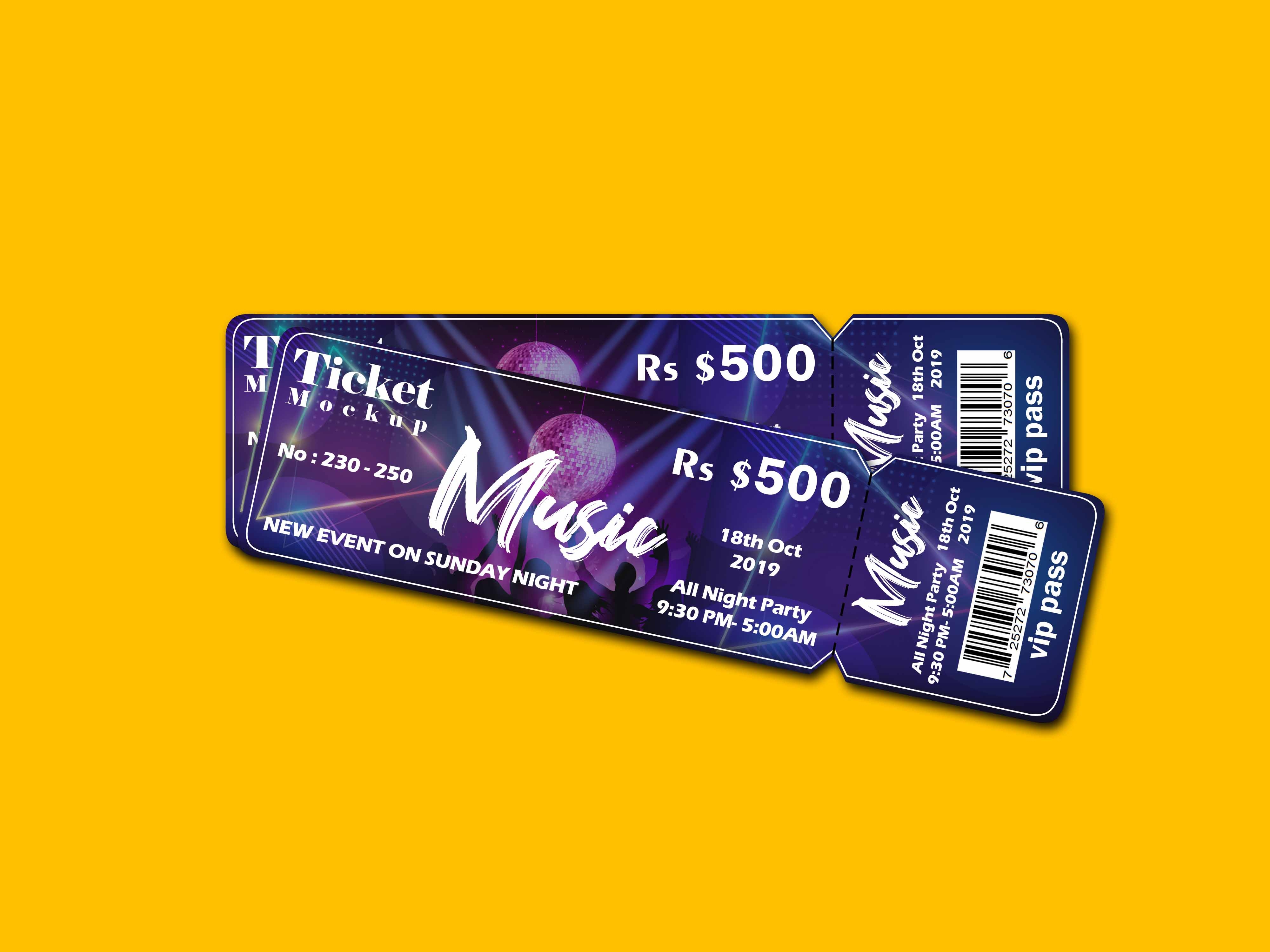 Download Free Music Event Ticket Mockup Psd Template By Mockup Den On Dribbble PSD Mockup Templates