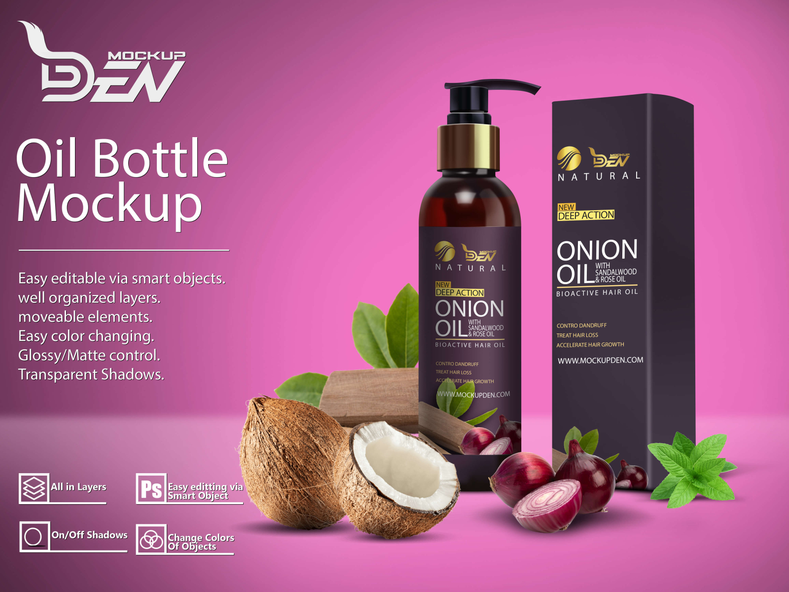 Download Free Hair Oil Bottle Mockup With Packaging Psd Design Template By Mockup Den On Dribbble