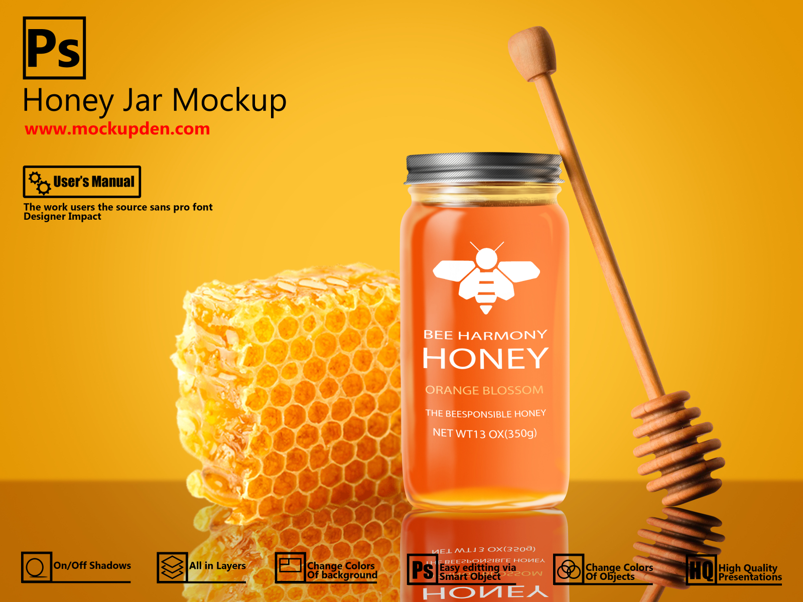 Download Free Attractive Honey Jar Mockup | PSD Template by Mockup Den on Dribbble