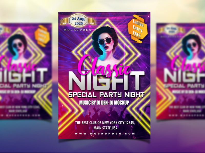 Free Night Party Flyer Mockup PSD Template Design by