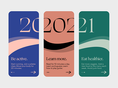 2021 Resolutions 2021 challenge dribbbleweeklywarmup mobile onboard onboarding onboarding screens resolutions typography ui