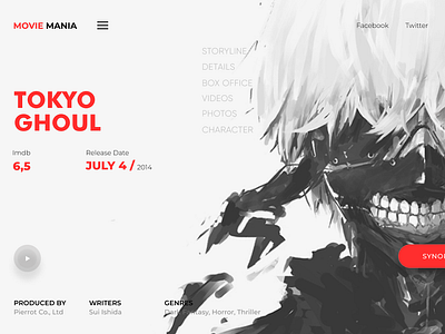 Movie Theatre Tokyo Ghoul3 app app design clean design flat landing page minimal typography ui ux web website