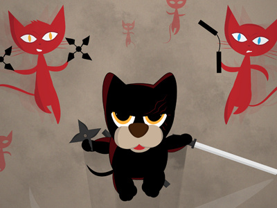 Ninja Puppy Versus The Shuriken Cats cats character illustration ninja puppy shuriken