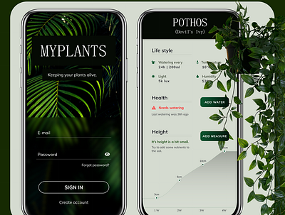 My plants - mobile version care design glassmorphism health app login login design login form login screen plant care planter plants plants app ui