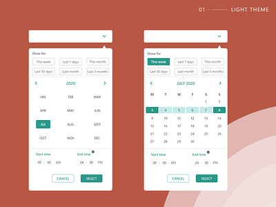 Calendar - light theme calendar calendar design calendar ui complex calendar component ui components datepicker dates datetime design timepicker