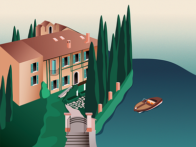Italy art boat design drawing editorial graphic design graphics illustration illustrator italy lake como landscape illustration minimal sea vector vector art view