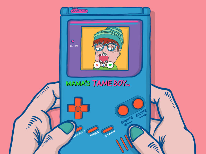 TAME BOY - A new retro dating console retro date dating app game boy graphics design art minimal drawing draw illustration