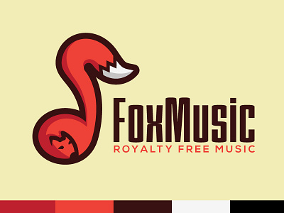 FoxMusic animal design fox logo music red simple sleeping sound tail template voice