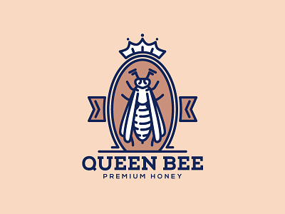 Bee badge bee beehive hive honey insect line logo premium queen simple sweet