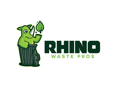 Rhino Waste Pros animal bin garbage green leaf logo nature recycle rhino scredeck tray waste