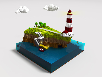 Voxel Lighthouse beacon cube game island lighthouse scredeck voxel voxelart