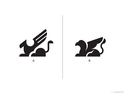 A or B animal creature design griffin griffon illustration lion logo mythical scredeck simple wing