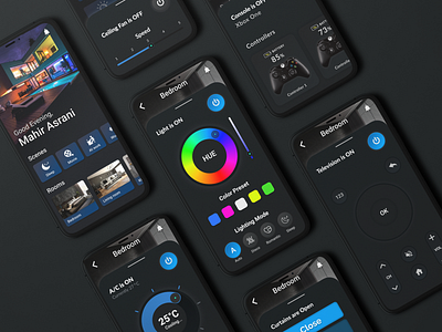 Smart Home Automation air conditioner app auto automated controls curtain dark devices home house minimal modern room smart typography ui ui ux user interface ux