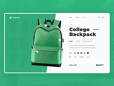 College-Backpack Design backpack desktop e comerce green product shop single product web