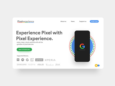 Pixel Experience | Landing page | Redesign adobexd graphic icon logo redesign ui uidesign uiuxdesign ux uxdesign vector web ui ux webdesign website xd design