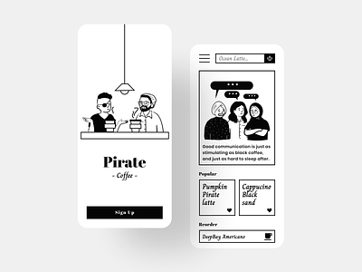 Pirate Coffee | UIUX 2d 2d character adobe xd adobexd app app design app ui app ui design app ui ux app uiux coffee daily ui dailyui illustration typography uidaily uidesign uidesigns uiux ux