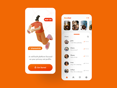 EncriChat | Messaging app UIUX adobe xd app design app ui application branding dailyui message app messaging messaging app messenger minimal minimalist signal ui ui design uidesign uiux ux whatsapp whatsapp redesign