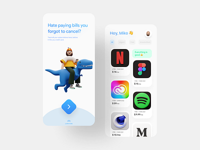 Subscription Tracking | App UI design 3d 3d art adobe xd app design app ui app uiux dailyui design figma illustration minimal minimalist ui design uidesign uiux whitespace