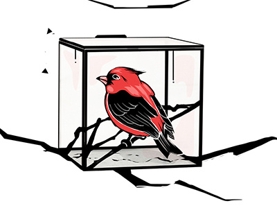 Trapped bird caged illustration trapped