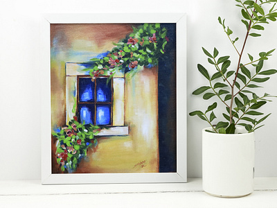 Window acrylic art art for home art for you brush strokes brushes canvas flower illustration flowers illustration oil painting painting wall art window window flowers