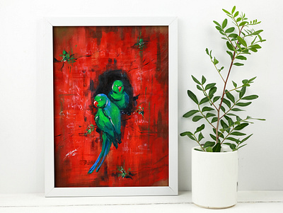 Parrot Duo acrylic art art for home art for you artwork brush strokes canvas illustration painting parrot parrotpainting wall art