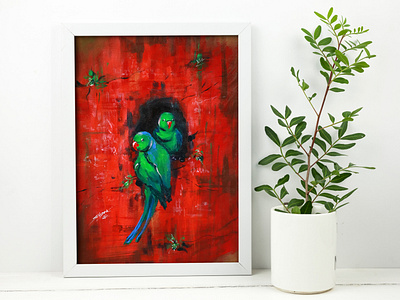 Parrot Duo acrylic art art for home art for you artwork brush strokes canvas illustration painting parrot parrotpainting wall art