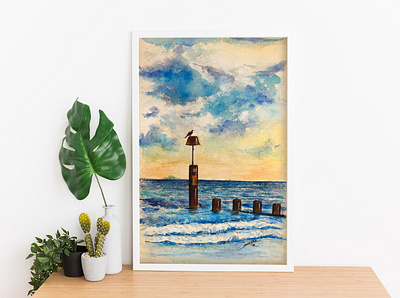Sea Bird art art for home art for you bird brushes illustration lamppost painting sea wall art water watercolor watercolor art watercolor painting waves