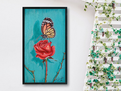 Wilder life acrylic acryliconcanvas acrylicpaint art art for home art for you brush strokes butterfly illustration life nature paint painting red redrose rose thorns wall art wild wilderness