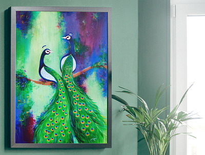 Duo feathers acrylic acrylic on canvas acrylicpaint art art for home art for you artist brush strokes brushes canvas colours feathers frames illustration paint love painting peacock wall art
