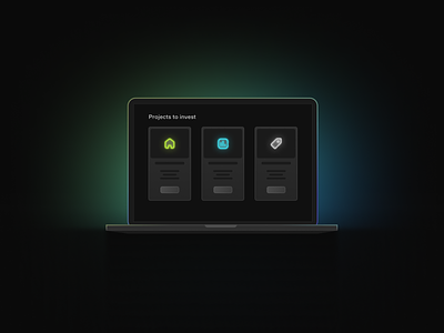 Laptop mockup illustration black blue cards color dark dark mode design figma gradient green grey illustration interface invest investment laptop mockup project ui vector