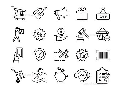 Shopping Line Icons app art branding delivery design flat icon identity illustration illustrator ios logo minimal save money shop type ui ux vector website