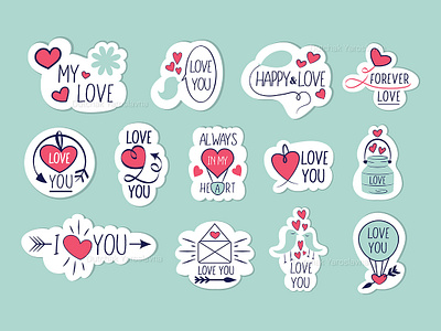 Stickers Happy Valentines Day app art branding design flat happy happy valentines day icon identity illustration illustrator lettering logo love minimal sticker stickers style valentine vector