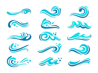 Wave Icon Set app branding design icon icon design icon set identity illustration illustrator line logo minimal summer typography vector water waterfall wave website