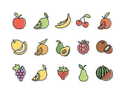 Fruits Design Icon Set advertising app art brand branding design design art desk flat fruit fruit illustration fruits icon identity illustration illustrator lettering logo minimal vector