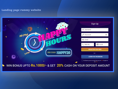 landing page of rummy website with sign up