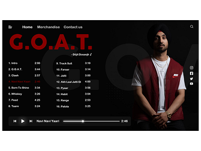 G.O.A.T. - Diljit Dosanjh || Landing Page UI design ||