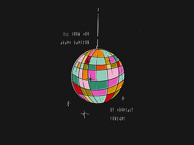 mirrorball adobe illustrator adobe photoshop black colorful colors dark digital art disco discoball folklore fun hand drawn illustration lyrics mirrorball music party procreate sparkles taylor swift