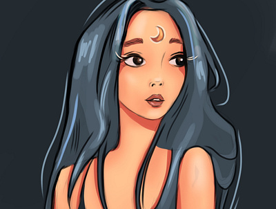 Moon girl beauty draw fantasy girl illustration ночь рисунок скетч темный фэтнези