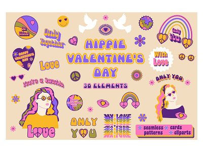 Hippie Valentine's Day cliparts