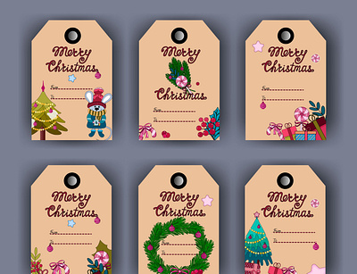 2020 Merry Christmas Tags christmas christmas tree illustration tags wreath