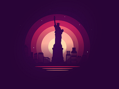 Statue of Liberty Landscape Illustration