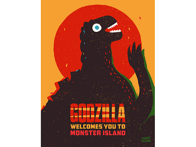 Godzilla Welcomes You to Monster Island Poster children colourful friendly fun godzilla gojira illustration japan monster monsterism retro smile