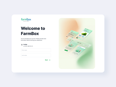 First time login - FarmBox agriculture first time login login screen ui web app welcome screen