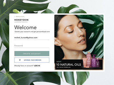 Skin care website log in page variants