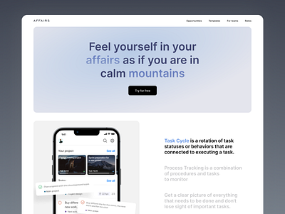 Affairs — Landing page for the todo app affairs app blue branding creative cta design ios landing logo page platform poster selling to do typography ui web web site wow