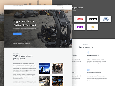 USTV - Television management services blue brands creative design interface landing page los angeles metrics minimalism product design redesign shooting site typography ui ux strategy uxui video visual web design