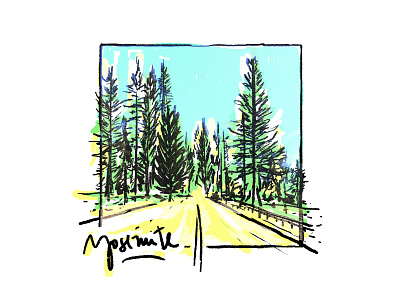 Yosemite art brushes california design forest hand drawn illustration landscape los angeles park postcard road travel traveldiary yosemite