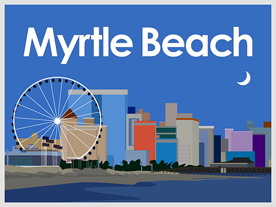Myrtle Beach beach design ferris wheel flag graphic design graphicdesign illustration myrtle beach skyline south carolina vector