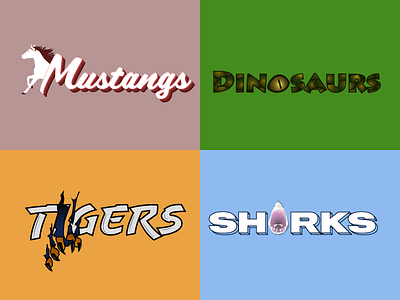 Gauntlet Games Team Logos design dinosaurs graphicdesign illustraion logo mustangs sharks teams tigers typography vector